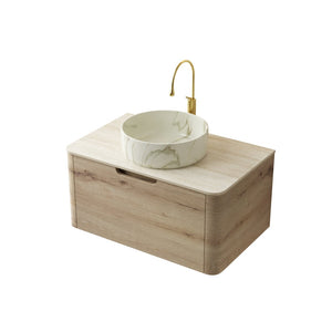 English Elm Xai 30" Floating Bathroom Vanity With Stone Sink, Soft-Close Drawer, Sleek White Oak Finish, Pre-Assembled W2615S00273-GIGA