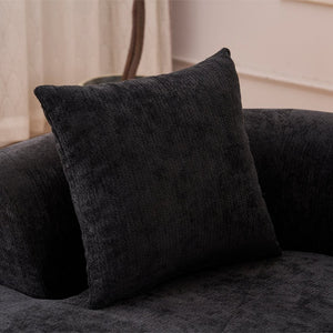 English Elm Crescent-shaped Chenille Sofa Curved Low-back Two-seater with Cloud-like Deep Cushions Black W2012P375746