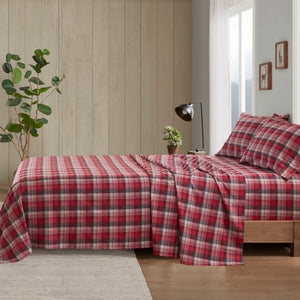 English Elm 3 Pcs Twin Sheet Set - Cozy Red Plaid Cotton Flannel For Warmth, Comfort, And Timeless Style B035P319781