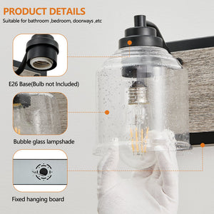 English Elm 40" Farmhouse Vanity Light Fixture, 5-Light Industrial Bathroom Sconce with Clear Seeded Glass Shades, Black Wood Finish, Retro Chic Design W2312P374828