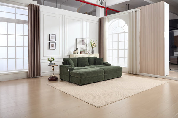 English Elm combination Modular Corduroy Sectional with Usb Charging Deep Foam Seats Green W2120S00013