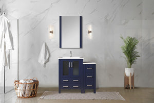 English Elm Navy Blue Bath Vanity Set With Side Cabinet, White Ceramic Top, Mirror & Chrome Faucet For Modern Spaces B2731S01362