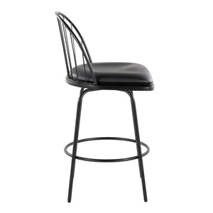 English Elm Riley Farmhouse 26" Fixed-Height Counter Stool with 360° Swivel, Faux Leather Seat & Metal Footrest (Set of 2) Black B202S00371