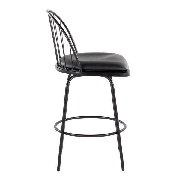 English Elm Riley Farmhouse 26" Fixed-Height Counter Stool with 360° Swivel, Faux Leather Seat & Metal Footrest (Set of 2) Black B202S00371