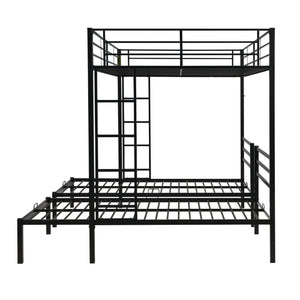 English Elm Full Metal Triple Bunk Bed Full over Twin over Twin with Vertical Ladder, Safety Rails & Shelf Black W2297S00026
