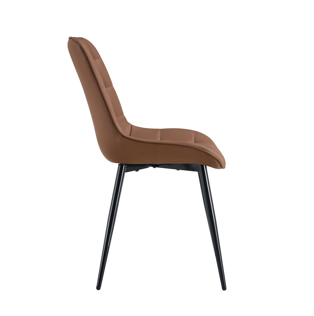 English Elm Modern Brown PU Fabric Dining Chair with Grid Stitching, Padded Seat, Black Metal Legs for Comfort and Style W370P207335