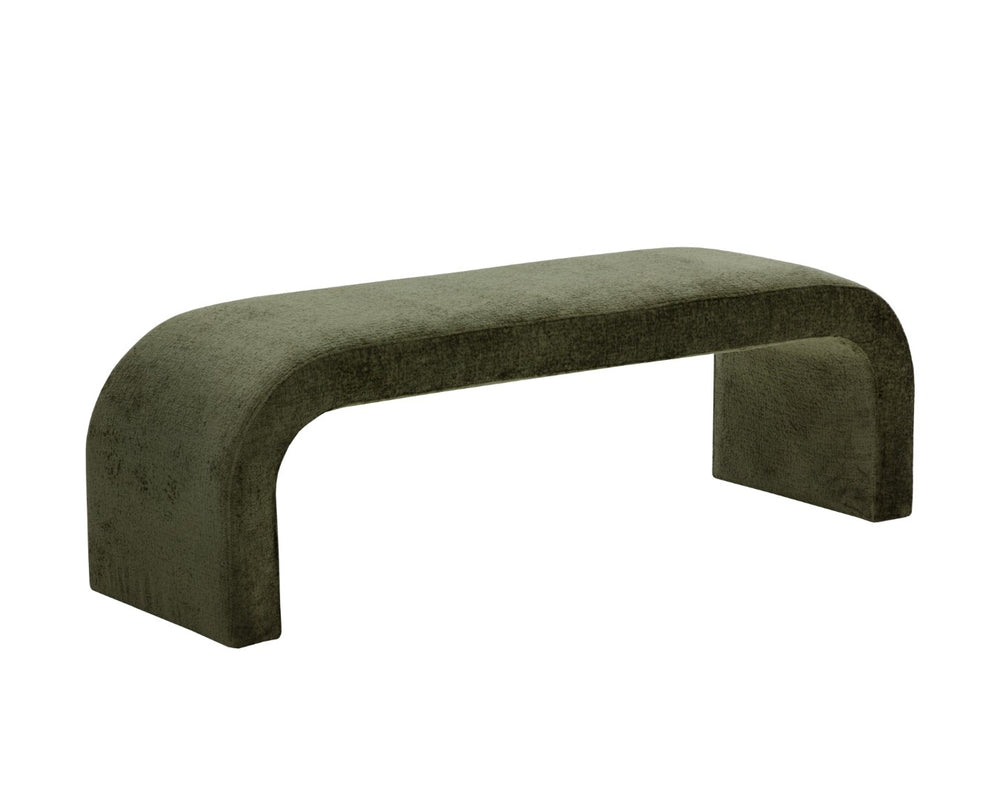 Sunpan NAHARA Bench - Stylish Arch-Shaped Seating in Bergen Olive for Modern Living Spaces and Entryways Green 112509