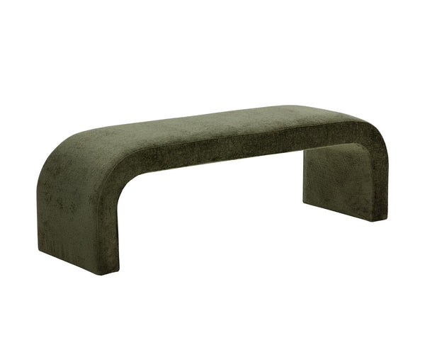 Sunpan NAHARA Bench - Stylish Arch-Shaped Seating in Bergen Olive for Modern Living Spaces and Entryways Green 112509