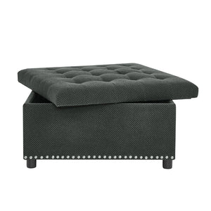 English Elm Storage Ottoman Tufted Nailhead Trim Lift Top Footstool for Living Room or Bedroom Dark Grey W5568P446991