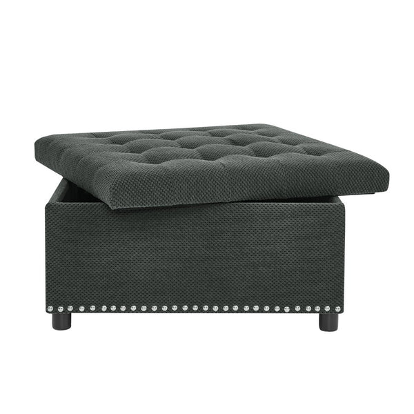 English Elm Storage Ottoman Tufted Nailhead Trim Lift Top Footstool for Living Room or Bedroom Dark Grey W5568P446991