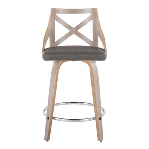English Elm Fixed-height Swivel Counterstools Mahogany Wood Chrome Footrest Velvet Seat Set of 2 B202S01743