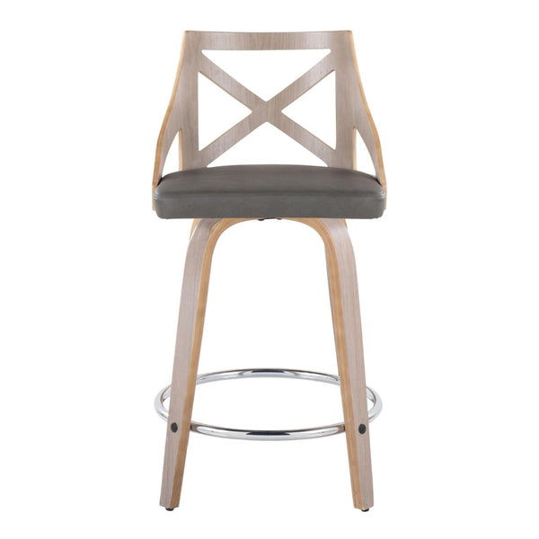 English Elm Fixed-height Swivel Counterstools Mahogany Wood Chrome Footrest Velvet Seat Set of 2 B202S01743