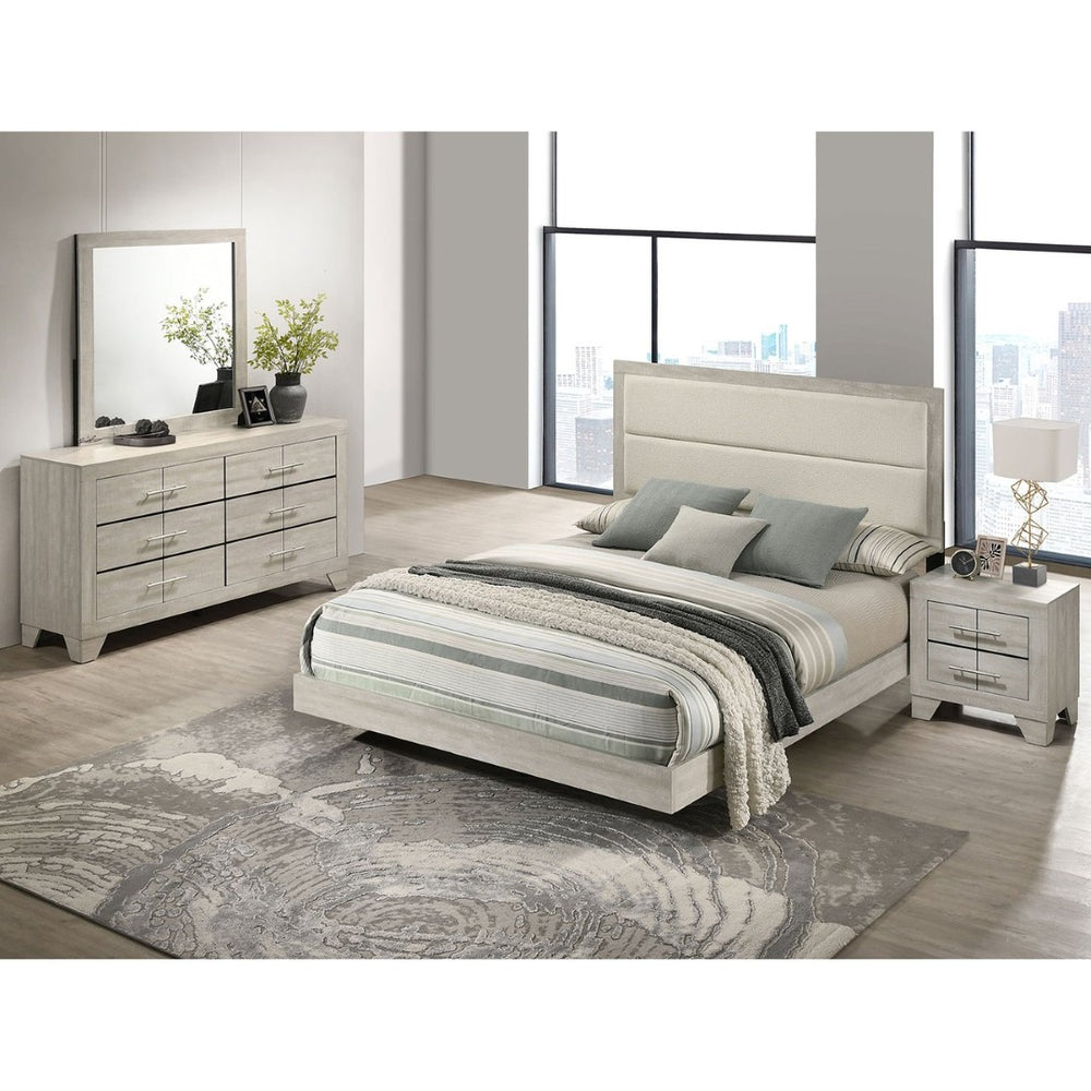 English Elm Pierce Queen Bedroom Set with Led Headboard Diamond Embossed High Gloss Finish B062S01770