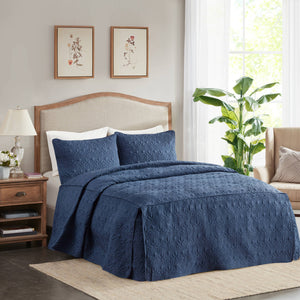 JLA Home Madison Park - 3 Madison Park Quebec Quilted Bedspread Set with Split-Corner Pleats, Box Stitching, Antimicrobial Freshness Navy MP13-6481