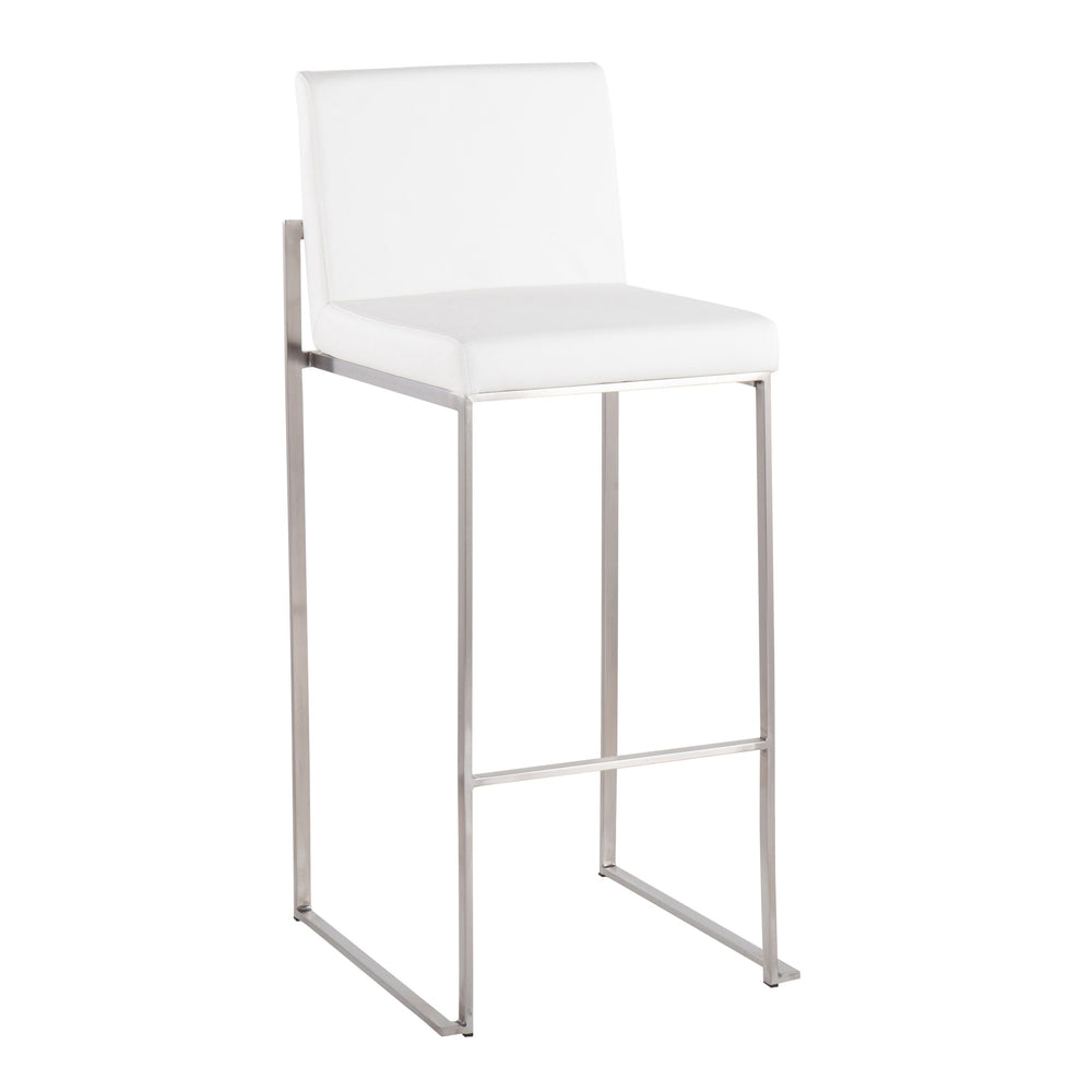 English Elm Fuji High Back Barstool Set of 2 — Stainless Steel Frame, White Faux Leather, Padded Comfort, 35"H Contemporary B202P222196