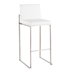 English Elm Fuji High Back Barstool Set of 2 — Stainless Steel Frame, White Faux Leather, Padded Comfort, 35"H Contemporary B202P222196
