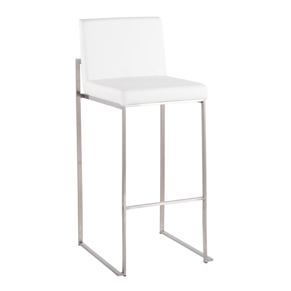 English Elm Fuji High Back Barstool Set of 2 — Stainless Steel Frame, White Faux Leather, Padded Comfort, 35"H Contemporary B202P222196