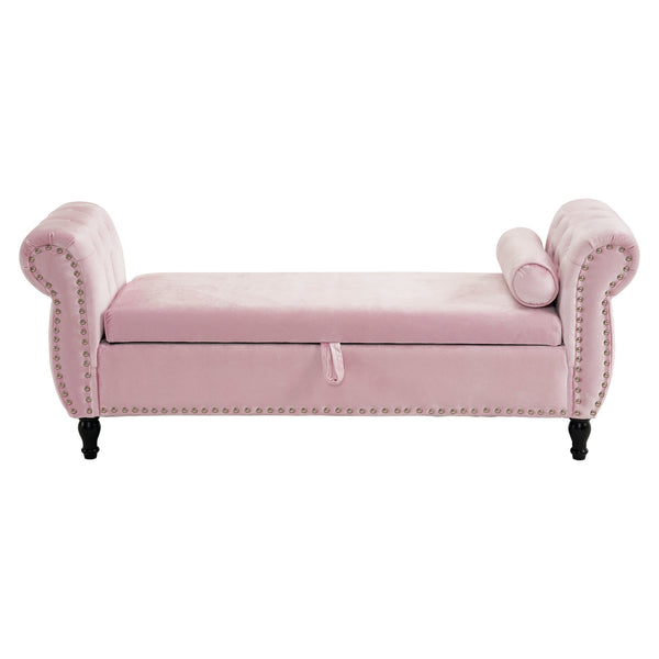 English Elm Christopher Knight Home® - Velvet Luxe Storage Ottoman Bench with Nailhead Trim and Plush Cushion — Durable, Spacious Seating Baby Pink N769P186110P