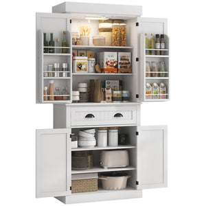 English Elm Homcom 71" Smart Kitchen Pantry Cabinet With Motion Sensor Light, Adjustable Shelves & Ample Storage W2225P249917
