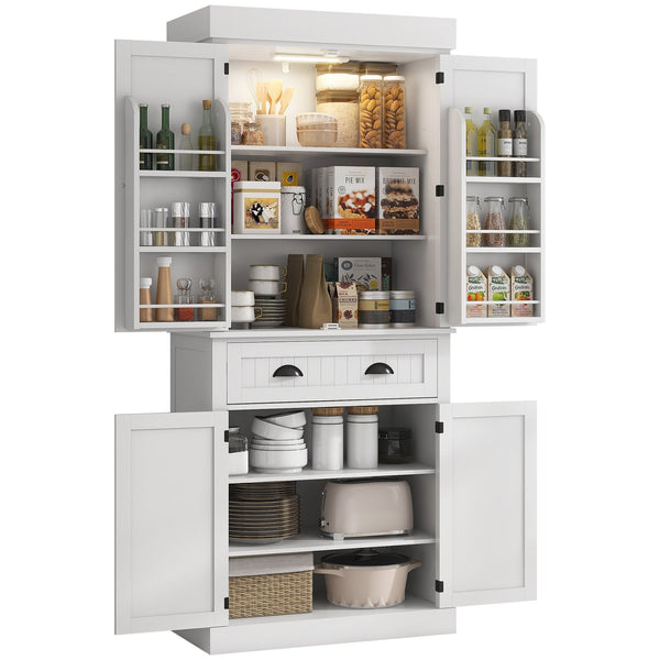 English Elm Homcom 71" Smart Kitchen Pantry Cabinet With Motion Sensor Light, Adjustable Shelves & Ample Storage W2225P249917