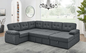 English Elm Linen Blend U-shape Sectional Sleeper with Tufted Back and Hidden Storage Chaise B2748S00024