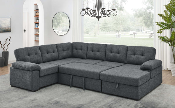 English Elm Linen Blend U-shape Sectional Sleeper with Tufted Back and Hidden Storage Chaise B2748S00024