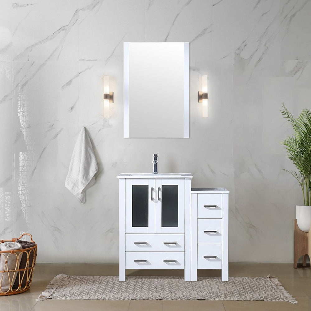 English Elm White 36 in Single Bath Vanity with Side Cabinet, Ceramic Top, Chrome Faucet, Soft-Close Storage Durable Stain-Resistant Surface B2731S01192