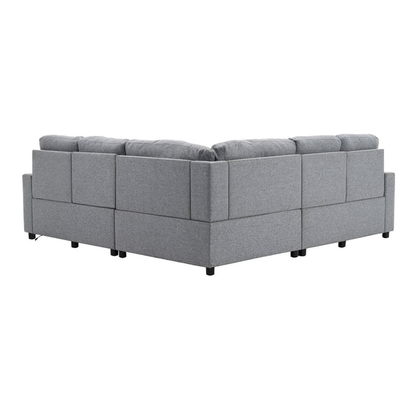English Elm 89" Power Recliner Sectional Sofa with USB Ports, Storage Drawers, Linen Upholstery, Theater Comfort Gray N719S001590E