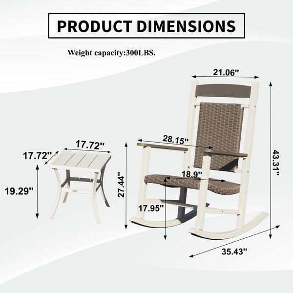 English Elm Outdoor HDPE Rocking Chairs Set of 3 – Weatherproof Oversized Patio Rockers, Ergonomic 380lb Support, Fade‑Resistant Elegance White+gray W1859P360080