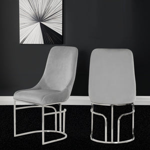 English Elm Emrald Modern Style 2Pc Dining Chairs - Plush Velvet Gray With Sturdy Steel Legs For Comfort B009P298426