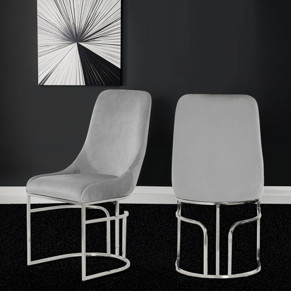 English Elm Emrald Modern Style 2Pc Dining Chairs - Plush Velvet Gray With Sturdy Steel Legs For Comfort B009P298426