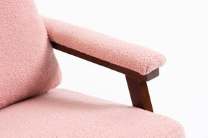 English Elm Mid Century Modern Rocking Chair Solid Wood Frame Upholstered Seat with Lumbar Cushion Light Pink W2530P419008