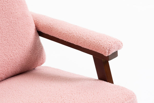 English Elm Mid Century Modern Rocking Chair Solid Wood Frame Upholstered Seat with Lumbar Cushion Light Pink W2530P419008