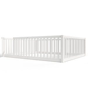 English Elm Queen Kids Floor Bed Pine Wood Frame with Safety Rails Door and Low Profile Design Light White W1580P417672