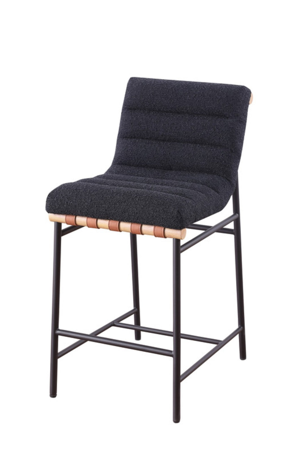 English Elm Liana Boucle Upholstered Counter Stool with Cognac Leather Accents and Iron Legs B2749P413320