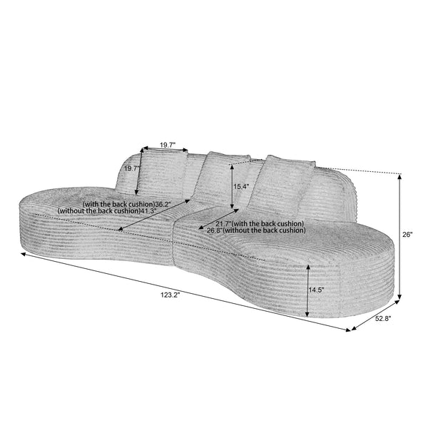 English Elm Contemporary Corduroy Compressed Upholstered Curved Sectional Sofa with Spring Cushions, No Assembly Required, Chic Lounge Appeal Black W2339S00058