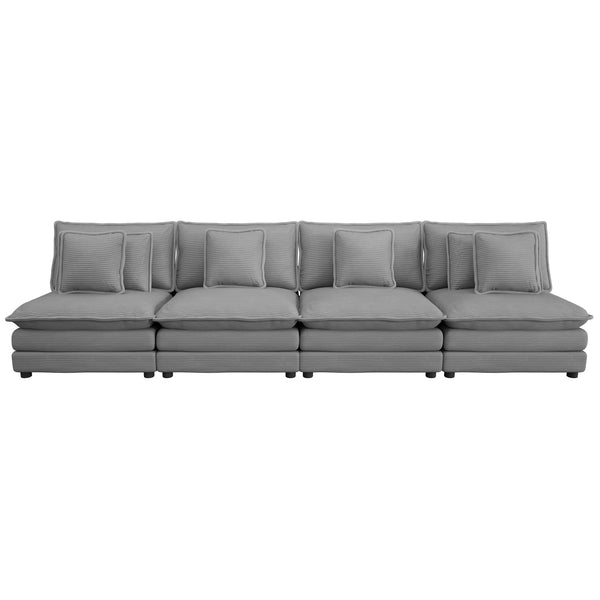 English Elm 141.6" Modern Sofa Modular Couch Upholstered Corduroy with Pocket Springs, Removable Backrests & Pillows DARK GREY N719S001727E