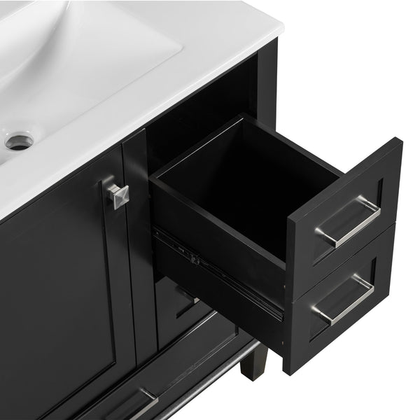 English Elm 30" Modern Bathroom Vanity with Solid Wood Frame, 3 Soft-Close Drawers and Ceramic Sink, Sleek Design Black N729P170557B