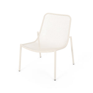 English Elm Christopher Knight Home® - 3 Piece Seating Group Iron Patio Set in Ivory White with Mesh Chairs & Glass Top Side Table, RTA 65200.00WHI_65201.00WHI