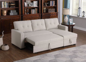 English Elm Convertible Upholstered Sectional Sofa with Pull-out Chaise Sleeper and Storage Beige B2730S00005
