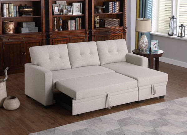 English Elm Convertible Upholstered Sectional Sofa with Pull-out Chaise Sleeper and Storage Beige B2730S00005