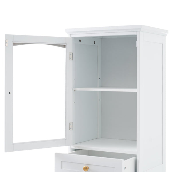 English Elm 63" Tall Bathroom Vanity Cabinet with Glass Doors, Two Drawers and Adjustable Shelves for Stylish Storage White N729P171305K
