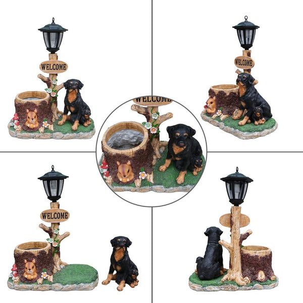 English Elm Rottweiler Mother and Puppy Sculptural Garden Planter Weatherproof Outdoor Accent W5398P464249
