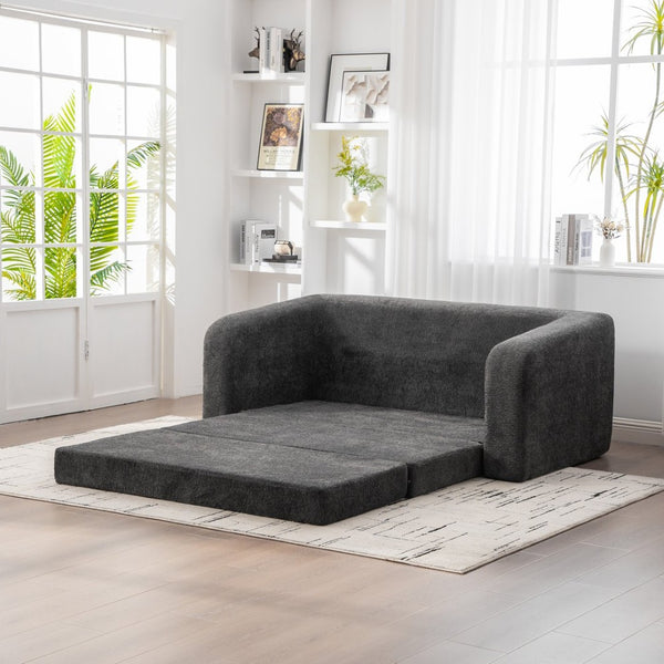 English Elm 71" Chenille Pull Out Sleeper Loveseat Convertible Floor Couch for Dorm or Guest Bedroom Gray W3118P388902