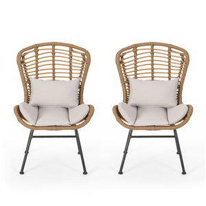 English Elm Christopher Knight Home® - Frazer Woven Rattan Patio Chairs Set of 2 with Water-Resistant Cushions and Durable Iron Frame Beige+Brown 65489.00LBRN