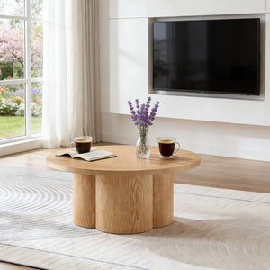 English Elm Round Wood Grain Coffee Table with Curved Bentwood Legs for Modern Living Rooms Natural W2085P400928