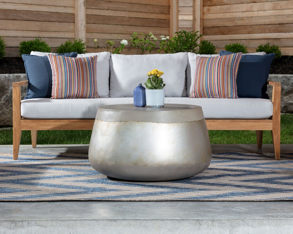Sunpan Aries Concrete Coffee Table - Bold Drum Design for Modern Indoor and Outdoor Living Spaces Silver