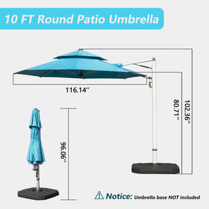 English Elm Round Cantilever Umbrella with Center Pole - 9-Rib Reinforced Aluminum Frame, 360° Pedal Rotate, Hydraulic Opening and 5-Position Tilt Adjustment for Superior Sun Protection Lake Blue W1859P337908
