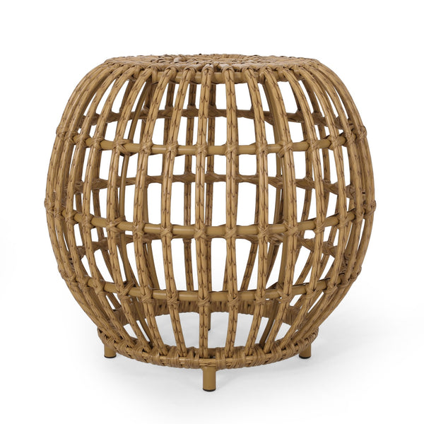 English Elm Christopher Knight Home® - OTTAWA Boho Faux Rattan Side Table - Handcrafted Weather‑Resistant Wicker Accent for Patio & Living Room N770P345265L