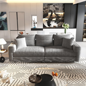 English Elm 82.7 Plush Corduroy 3-Seat Sofa – Modern Deep Seat Convertible Cloud Couch with Foam Pillows Grey W1885S00142